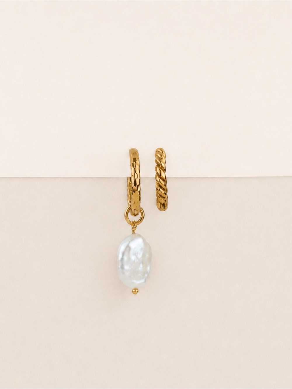 Think Freely Gold Pearl Huggie Earring Set | Waterproof Minimalist Hoop Stack